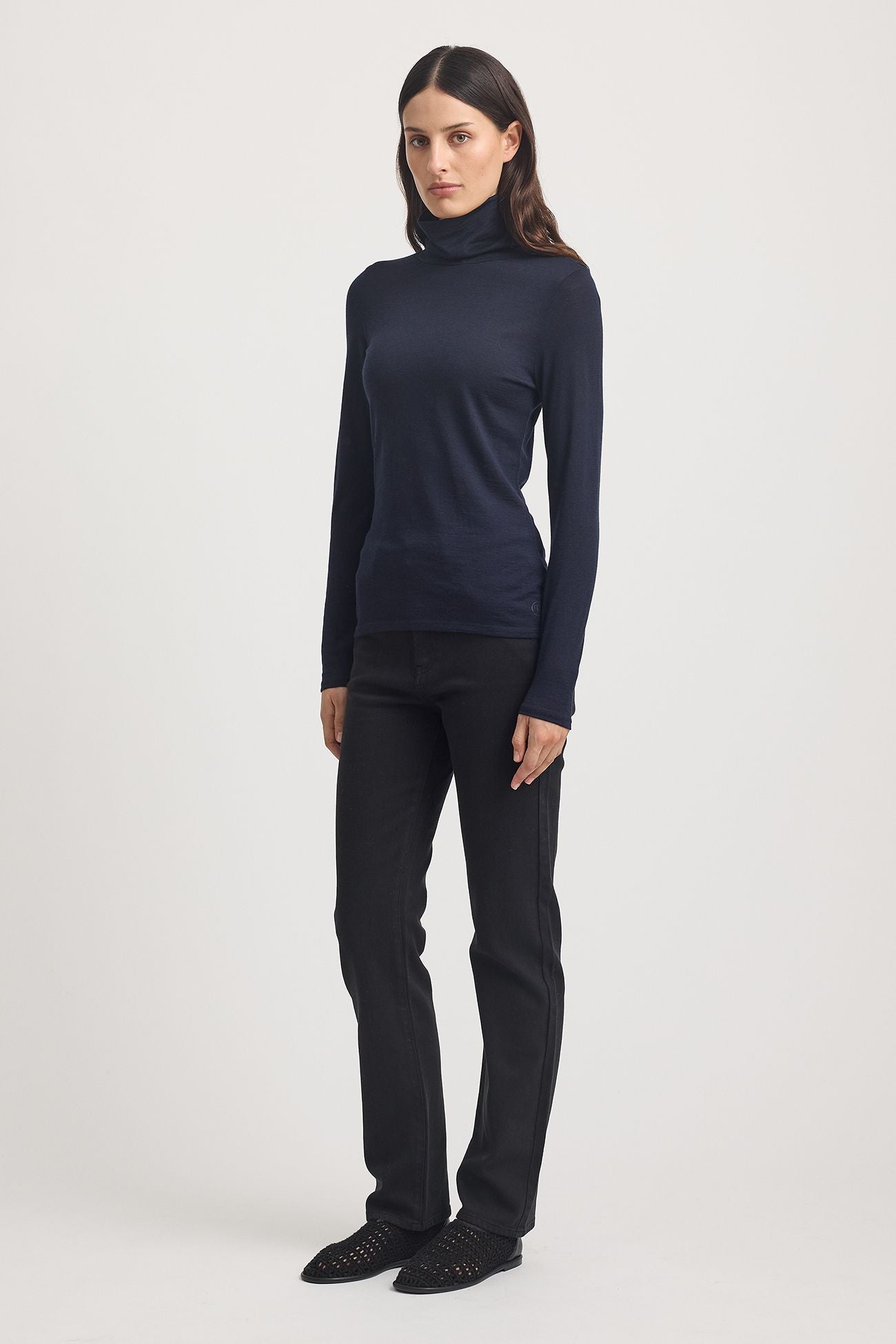 Turtle Neck Merino Tee Navy