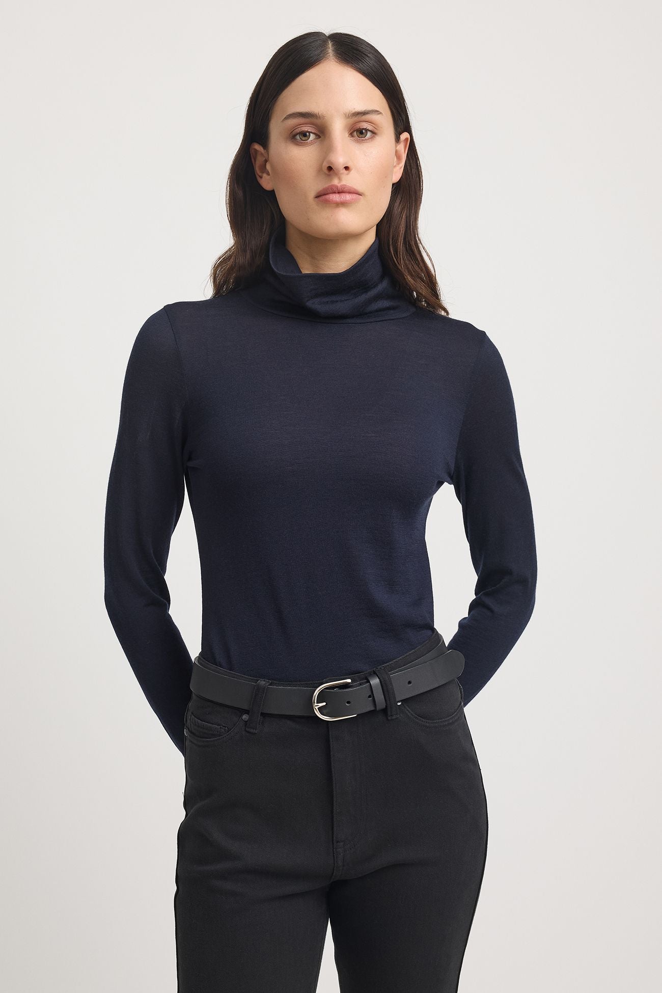 Turtle Neck Merino Tee Navy