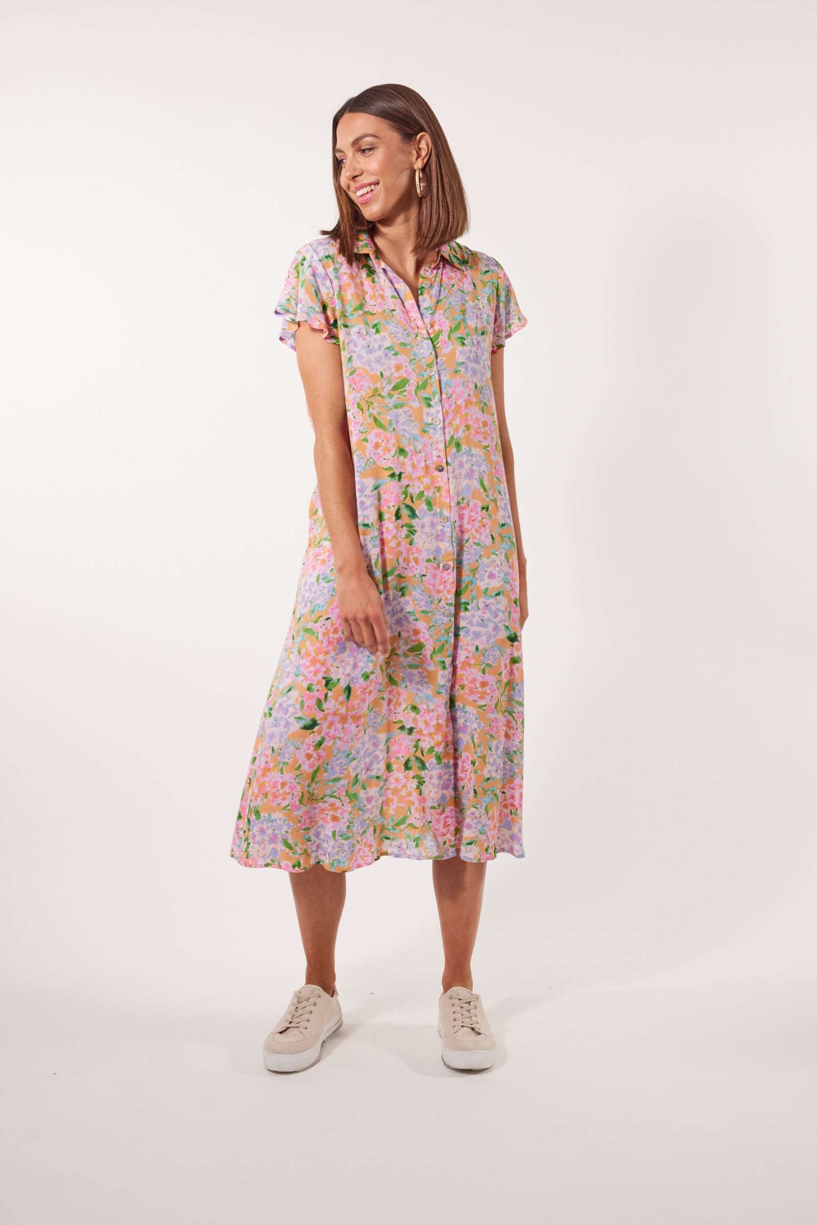 Botanical Shirt Dress Sunset Hydrangea