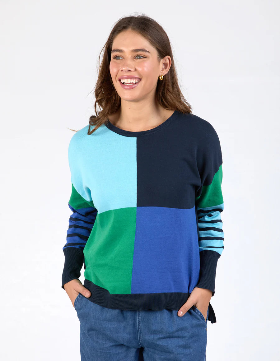 Elm | Fern Mixed Knit | Blue Green Navy