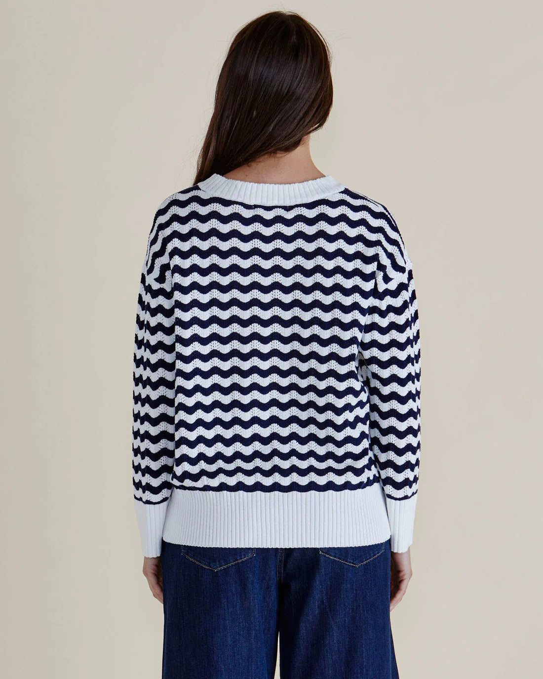Betty Basic | Ember Knit Jumper | Navy Wave Stripe