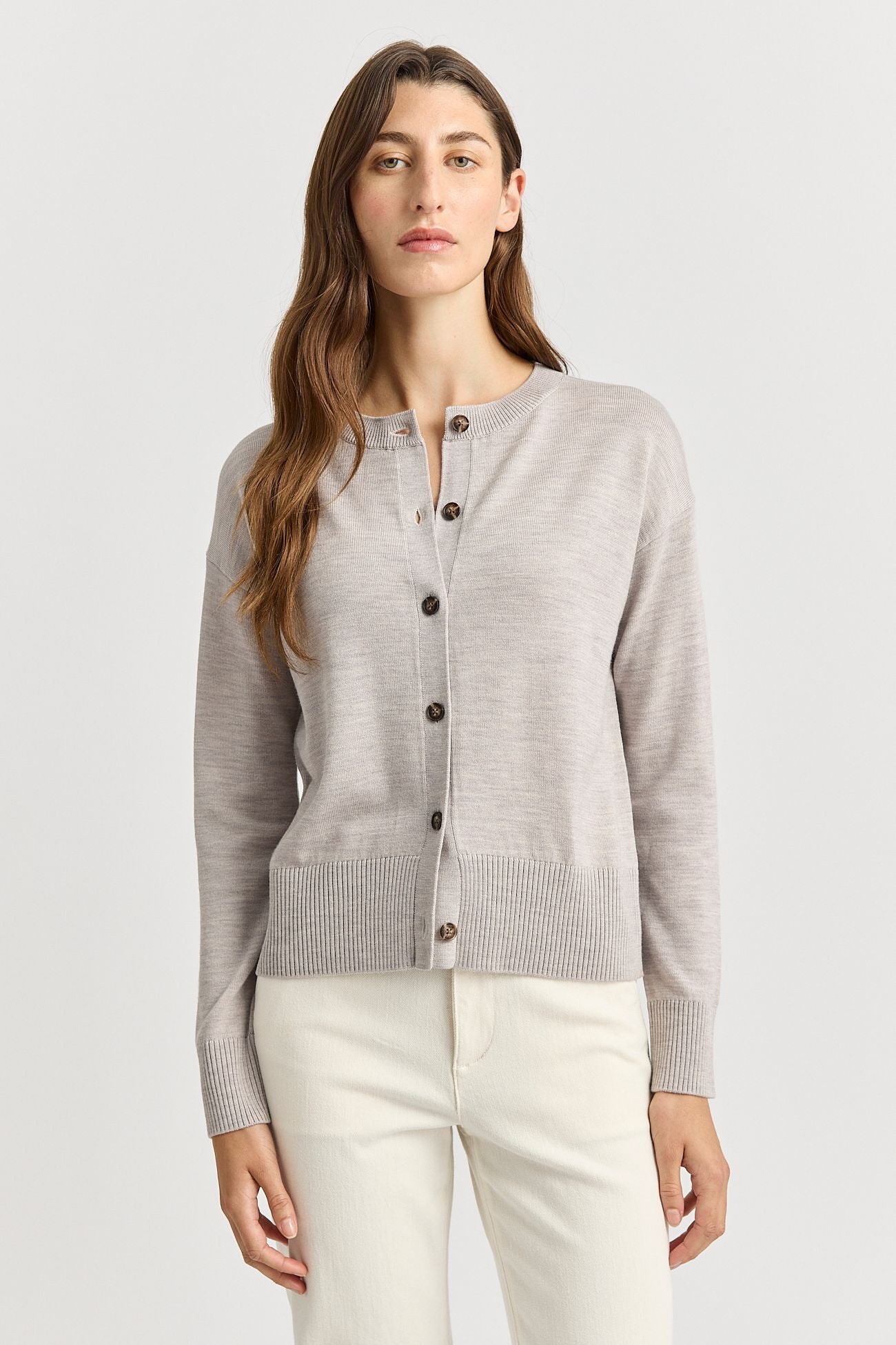 Fine Merino Cardigan Light Oak