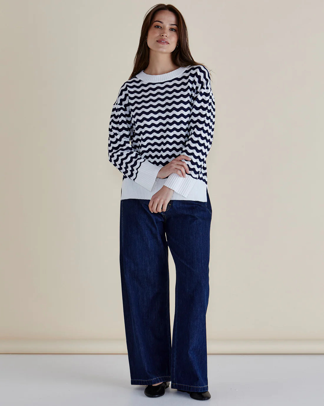 Betty Basic | Ember Knit Jumper | Navy Wave Stripe