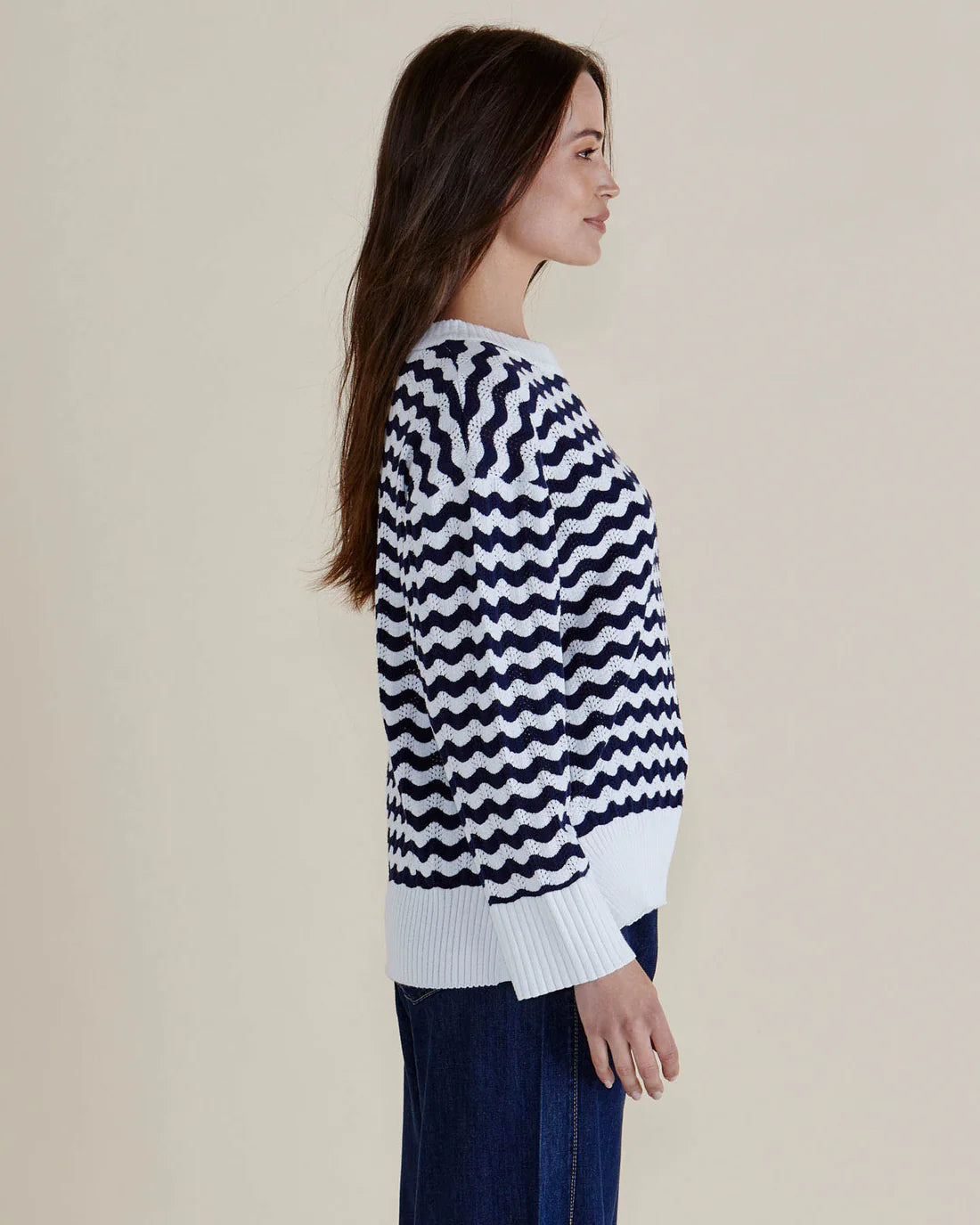 Betty Basic | Ember Knit Jumper | Navy Wave Stripe