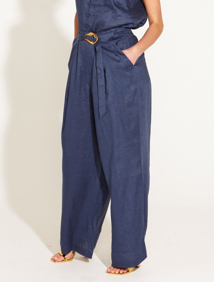 A Walk in the Park High Waisted Belted Pants Navy